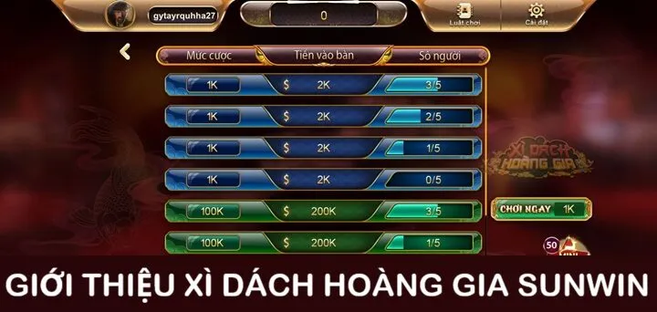 Trải nghiệm mới mẻ Xì Dách Hoàng Gia Sunwin mang lại